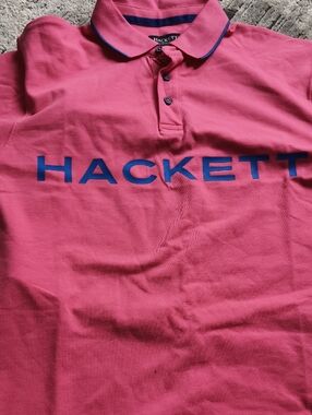 Hackett Men's Coral Pink Polo with Navy Logo Trim